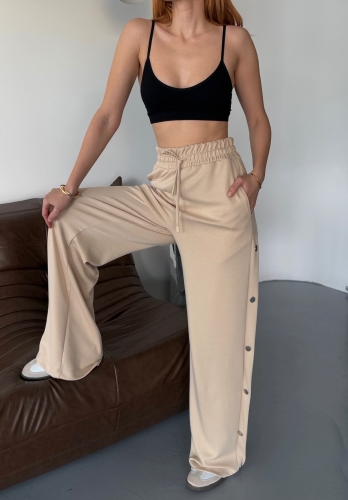 7003 Modal Bej Rengi Çıtçıtlı Modal Kumaş Bel Lastikli Palazzo Eşofman - 4