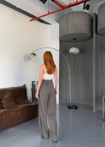 7003 Modal Füme Çıtçıtlı Modal Kumaş Bel Lastikli Palazzo Eşofman - 4