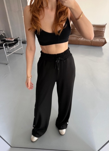 7003 Modal Siyah Çıtçıtlı Modal Kumaş Bel Lastikli Palazzo Eşofman - 3