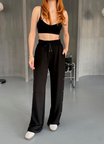 7003 Modal Siyah Çıtçıtlı Modal Kumaş Bel Lastikli Palazzo Eşofman - 6