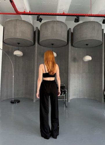 7003 Modal Siyah Çıtçıtlı Modal Kumaş Bel Lastikli Palazzo Eşofman - 8