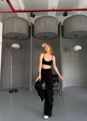 7003 Modal Siyah Çıtçıtlı Modal Kumaş Bel Lastikli Palazzo Eşofman - 5