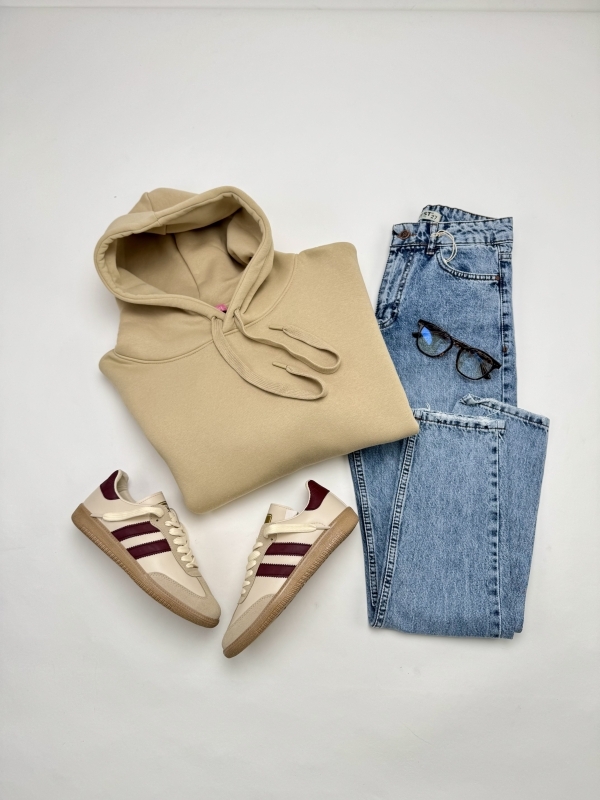 K004 Vizon Sweatshirt Buz Mavisi Mom Jean SMB Premium Leopar İmaj Gözlüğü Dörtlü Kombin