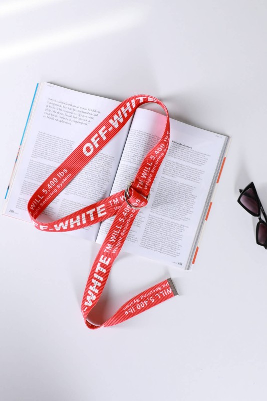 AKS-17068 Kırmızı Off-White Yazılı Kemer - 1