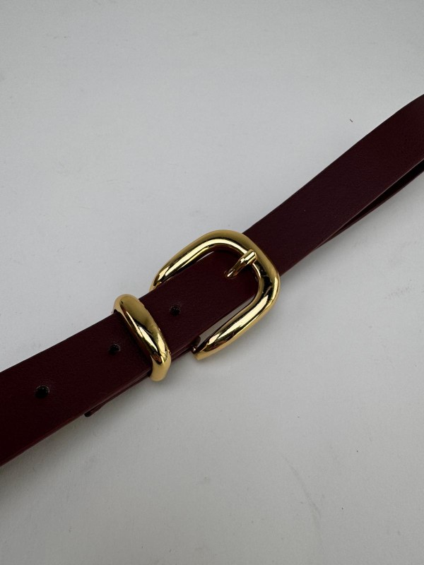 AKS-17095 Bordo Köprü Gold Tokalı Suni Deri Kemer - 1