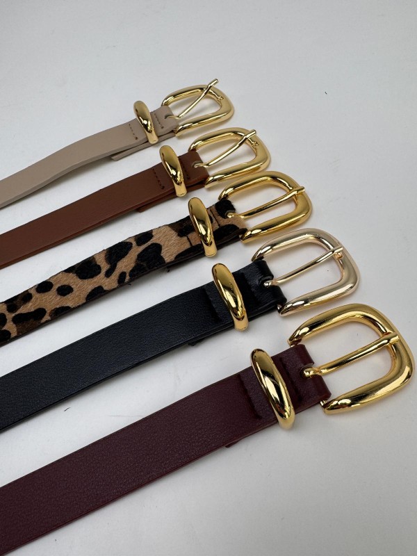 AKS-17095 Leopar Desenli Köprü Gold Tokalı Süet Kemer - 3