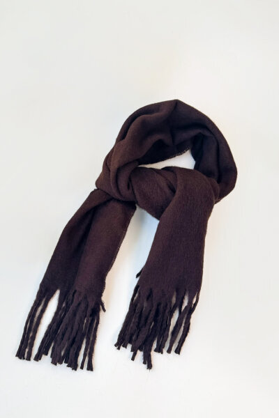 AKS-17102 Acı Kahve Püskül Detaylı Yumuşak Dokulu Şal 