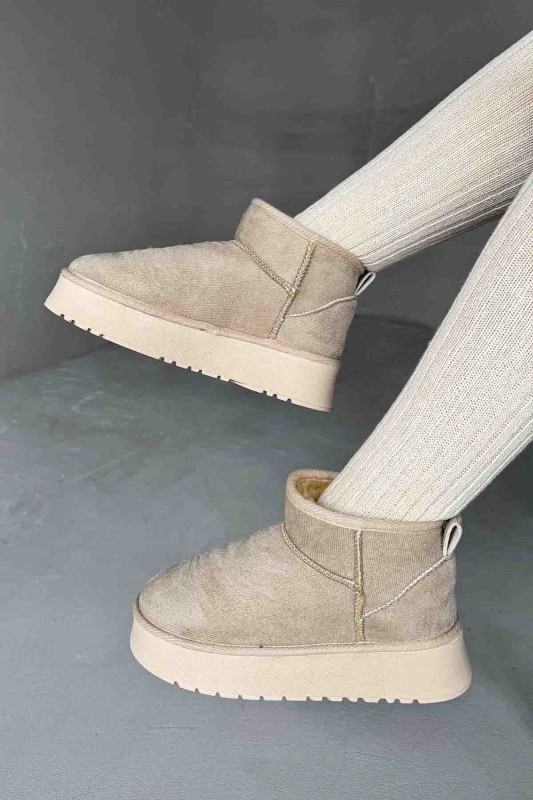 AYK-1001 Taş Rengi İçi Kürklü Kalın Taban Kısa Bot - 1