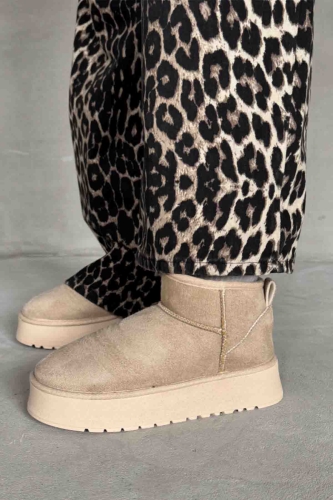 AYK-1001 Taş Rengi İçi Kürklü Kalın Taban Kısa Bot - 3