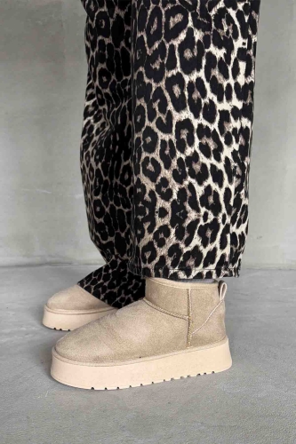 AYK-1001 Taş Rengi İçi Kürklü Kalın Taban Kısa Bot - 2