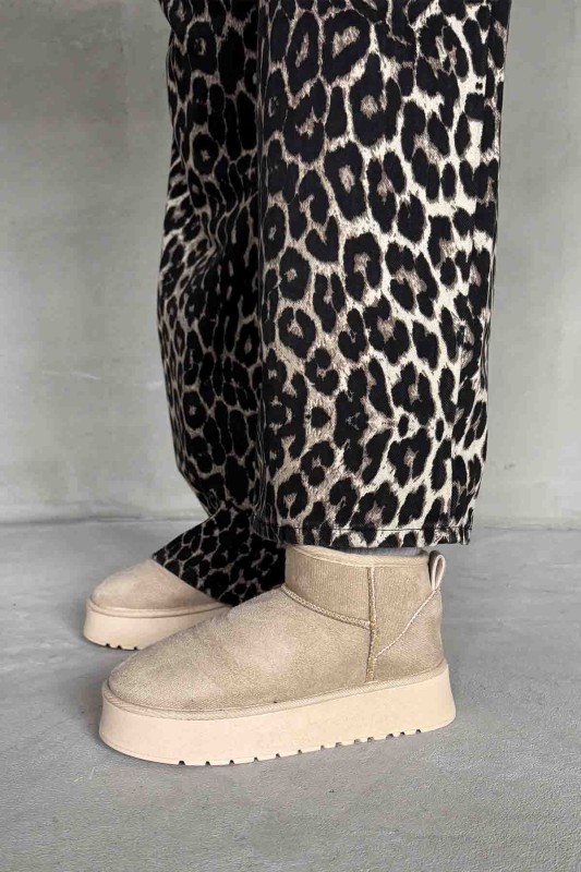 AYK-1001 Taş Rengi İçi Kürklü Kalın Taban Kısa Bot - 2