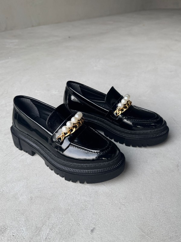 AYK-1004 Siyah Yüksek Taban İnci Aksesuarlı Loafer - 2
