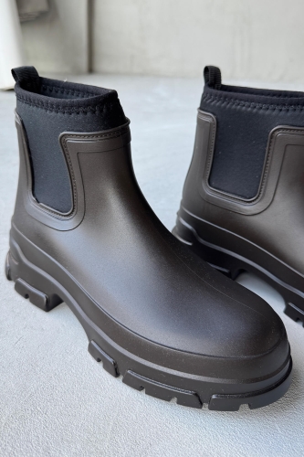 AYK-1012 Acı Kahve Scuba Kumaş Lastik Detaylı Yüksek Taban Su Geçirmez Yağmur Botu - 2