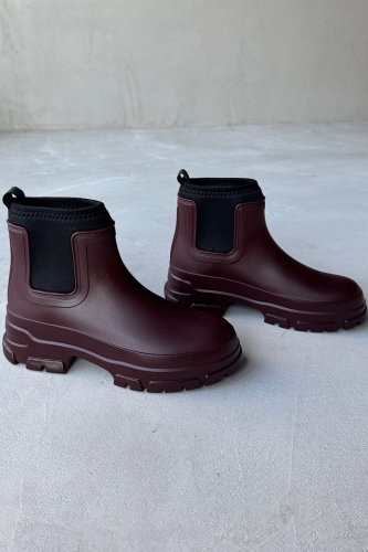 AYK-1012 Bordo Scuba Kumaş Lastik Detaylı Yüksek Taban Su Geçirmez Yağmur Botu 
