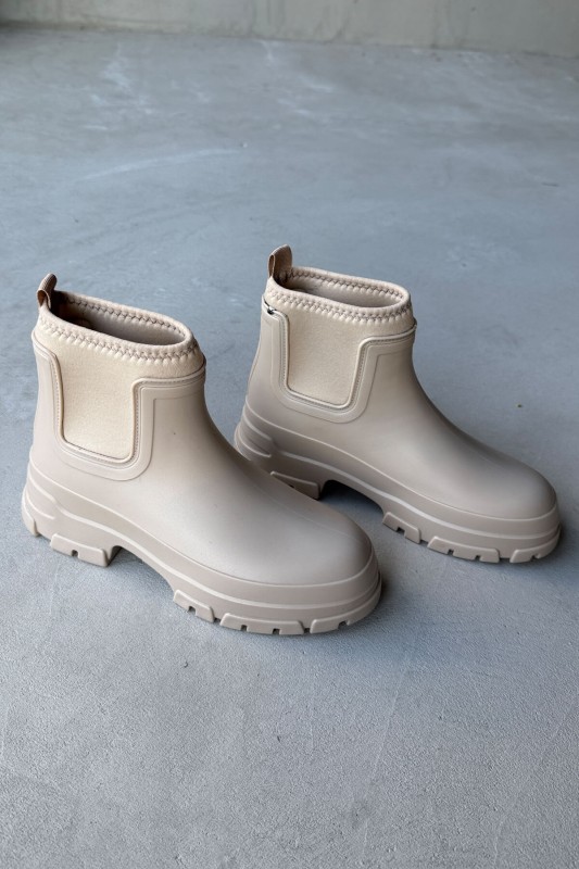 AYK-1012 Taş Rengi Scuba Kumaş Lastik Detaylı Yüksek Taban Su Geçirmez Yağmur Botu - 4