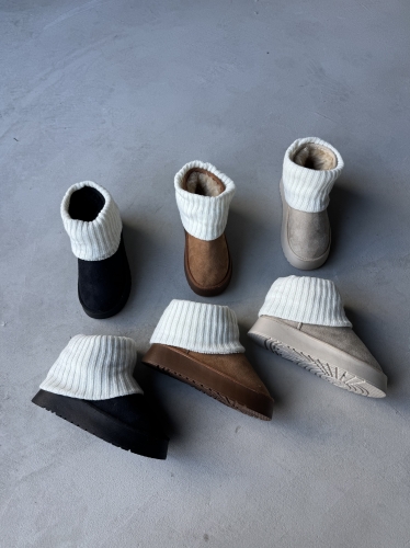 AYK-1013 Siyah Tozluk Detaylı Yüksek Taban İçi Kürklü Bot - 2