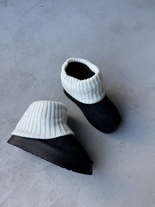 AYK-1013 Siyah Tozluk Detaylı Yüksek Taban İçi Kürklü Bot - 1