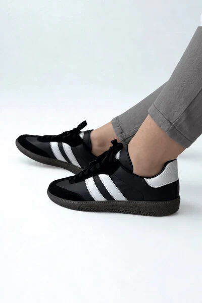 AYK-1014 Siyah-Beyaz Urban Retro Şeritli Sneaker - 2