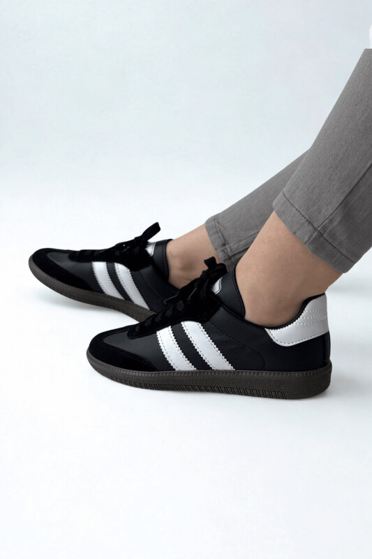 AYK-1014 Siyah-Beyaz Urban Retro Şeritli Sneaker - 2