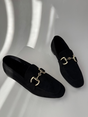 AYK-1018 Siyah Gold Tokalı Süet Babet - Cappmoda
