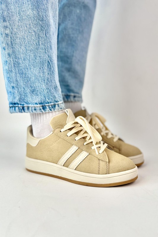 AYK-1019 Bej Rengi Süet Şeritli Muadil Sneaker - 2