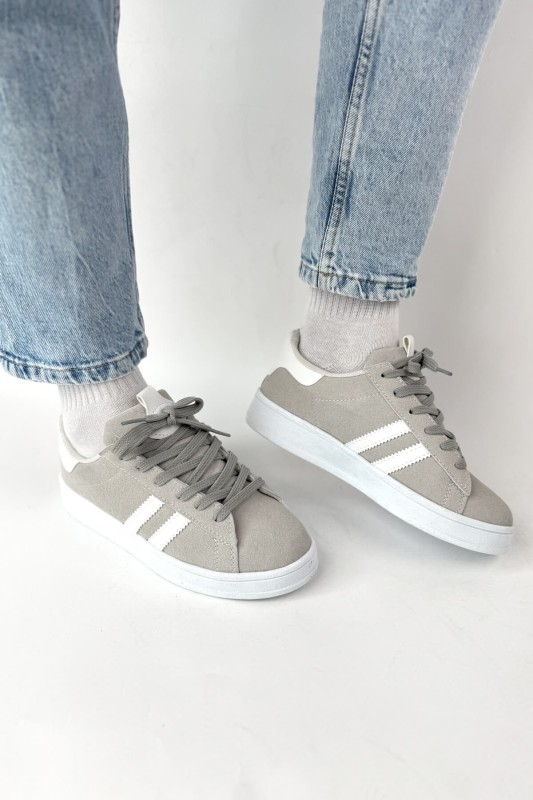 AYK-1019 Gri Süet Şeritli Muadil Sneaker - 3