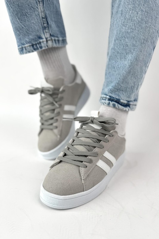 AYK-1019 Gri Süet Şeritli Muadil Sneaker - 2