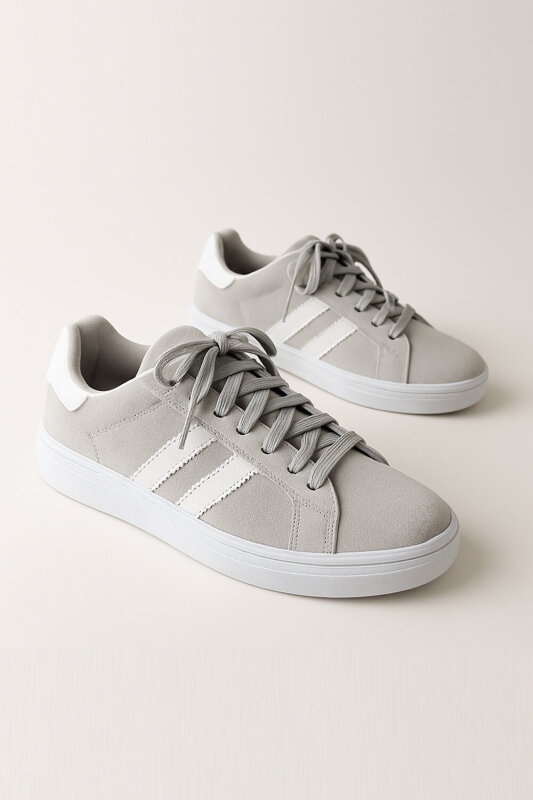 AYK-1019 Gri Süet Şeritli Muadil Sneaker - 1