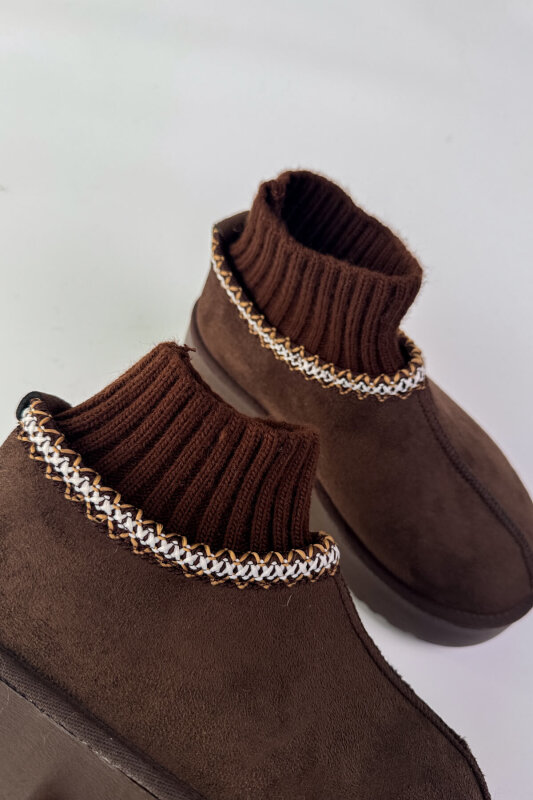AYK-1024 Acı Kahve Örgü Bilek Detaylı İçi Kürklü Bot - 3