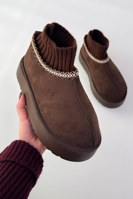 AYK-1024 Acı Kahve Örgü Bilek Detaylı İçi Kürklü Bot - 2