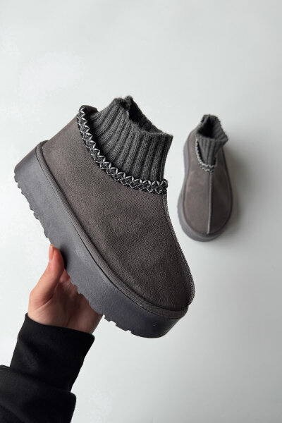 AYK-1024 Füme Örgü Bilek Detaylı İçi Kürklü Bot - Cappmoda