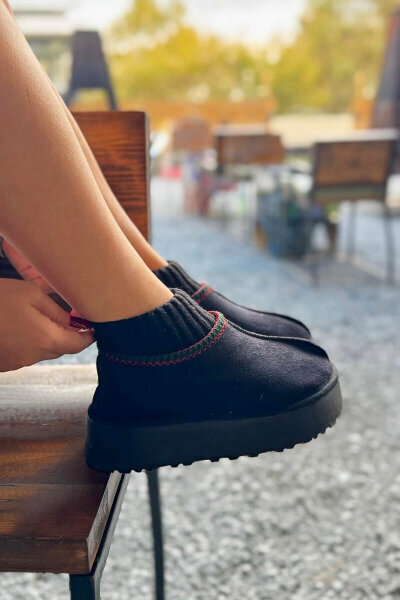 AYK-1024 Siyah Örgü Bilek Detaylı İçi Kürklü Bot - Cappmoda (1)