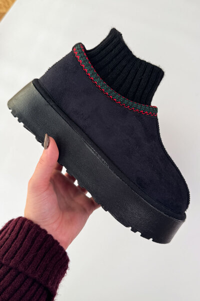 AYK-1024 Siyah Örgü Bilek Detaylı İçi Kürklü Bot - 3