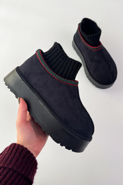 AYK-1024 Siyah Örgü Bilek Detaylı İçi Kürklü Bot - 4