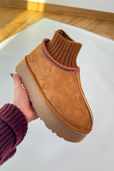 AYK-1024 Taba Örgü Bilek Detaylı İçi Kürklü Bot - 3