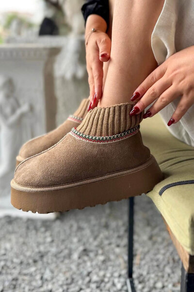 AYK-1024 Vizon Örgü Bilek Detaylı İçi Kürklü Bot - Cappmoda