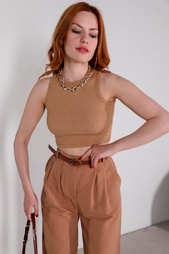 BLZ-06210 Vizon Halter Yaka Kaşkorse Kumaş Crop Bluz - 1