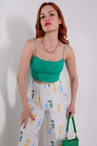 BLZ-06212 Yeşil İp Askılı Crop Bluz - 1