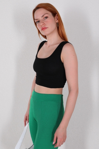 BLZ-06214 Siyah Kare Yaka Crop Triko Bluz - 2