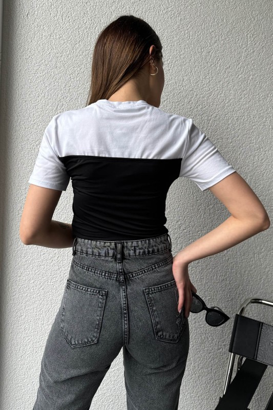 BLZ-06259 Siyah Straplez Görünümlü Ön Büzgü Detaylı Tasarım Bluz - 5