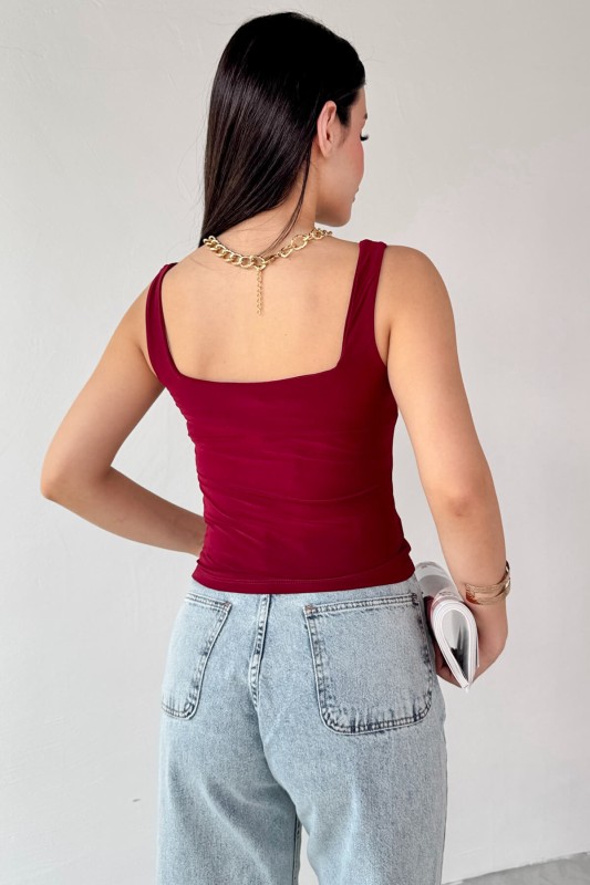 BLZ-06280 Bordo Kare Yaka Askılı Bluz - 4
