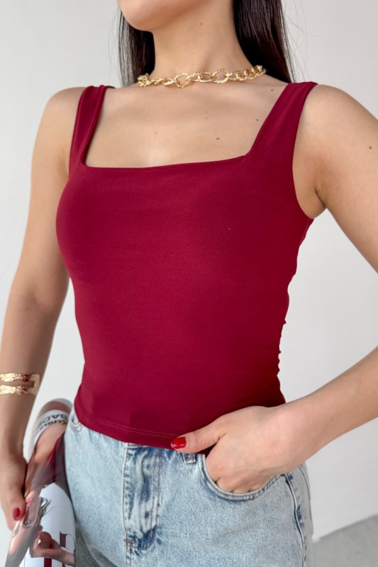 BLZ-06280 Bordo Kare Yaka Askılı Bluz - 5