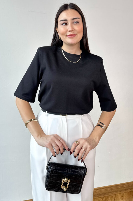 BLZ-1831 Siyah Pamuklu Çelik Örme Kumaş Vatkalı Premium Bluz - 2