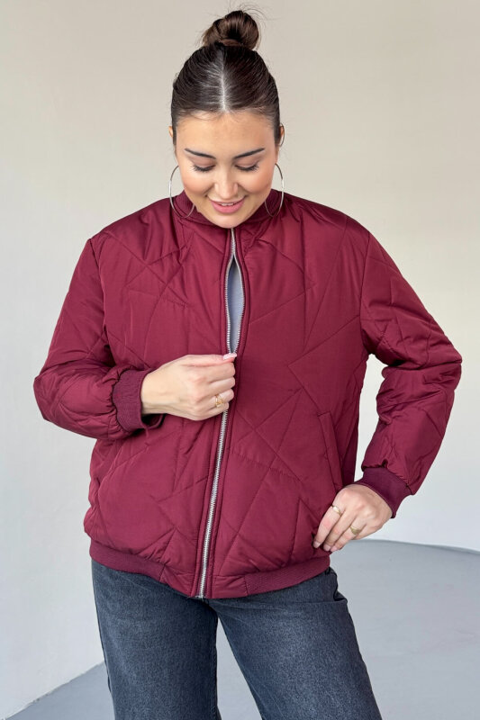 CKT-1121 Bordo Kapitone Astarlı Bomber Ceket - 3