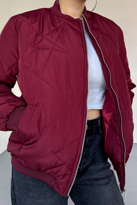 CKT-1121 Bordo Kapitone Astarlı Bomber Ceket - 4