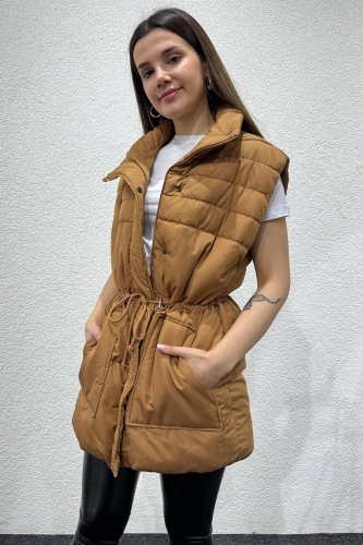 CKT-12428 Taba Bel Büzgülü Dik Yaka Cepli Şişme Yelek - 3
