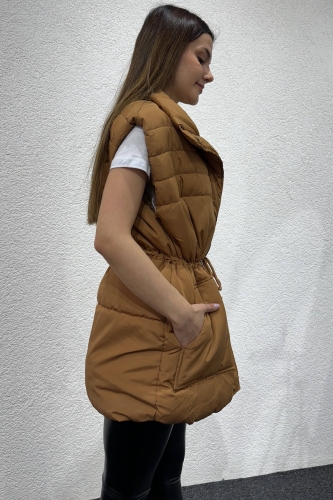 CKT-12428 Taba Bel Büzgülü Dik Yaka Cepli Şişme Yelek - 4