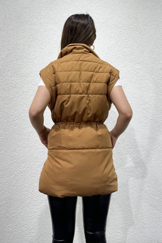 CKT-12428 Taba Bel Büzgülü Dik Yaka Cepli Şişme Yelek - 5