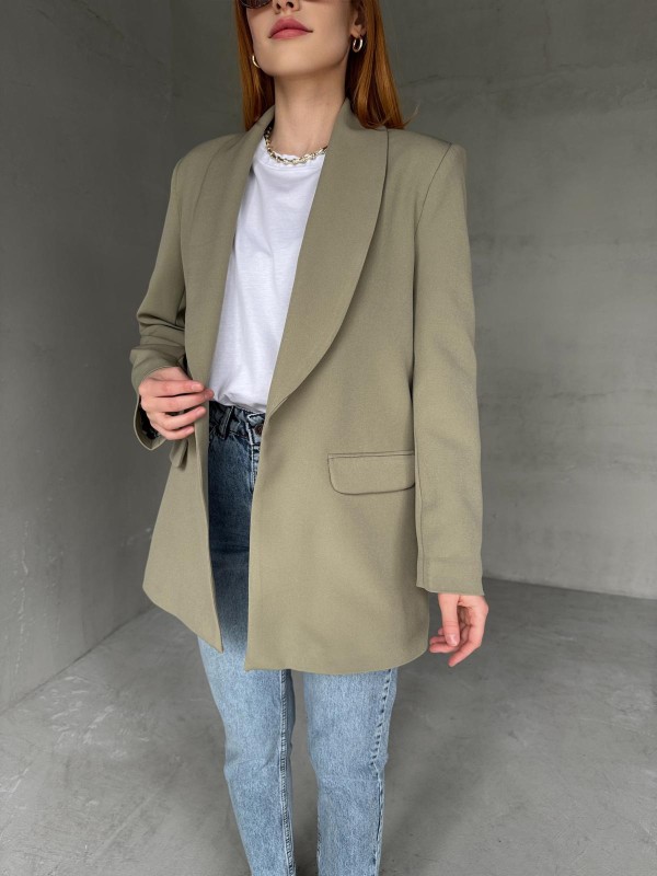 CKT-12435 Mint Yeşili Leopar Astarlı Vatkalı Kruvaze Yaka Blazer Ceket - 3