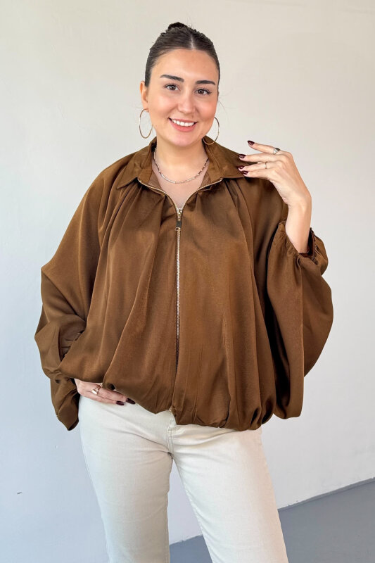 CKT-12455 Taba Özel Tasarım Saten Bomber Ceket - 2